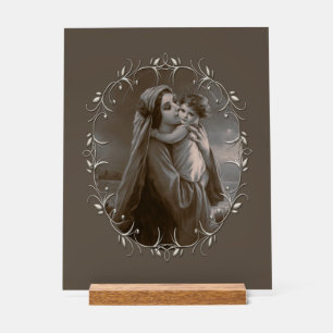 Señal Acrílica Madonna vintage y niño con marco plateado