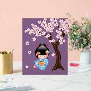 Señal Acrílica Maiko Kokeshi Doll Cute Geisha Chica Purple