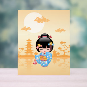 Señal Acrílica Maiko Kokeshi Muñeca Cute Geisha Chica Amarillo