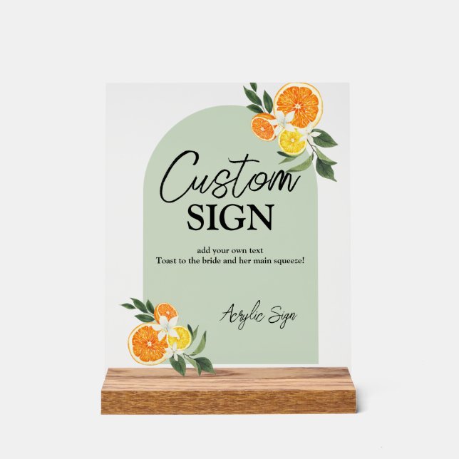 Señal Acrílica Main Squeeze Citrus Bridal Shower Custom Bar Text (Anverso)
