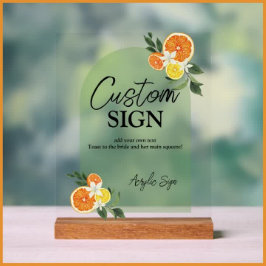 Señal Acrílica Main Squeeze Citrus Bridal Shower Custom Bar Text