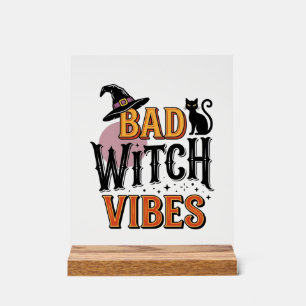 Señal Acrílica Malas Vibras de Bruja Diseño de Camiseta Vintage d