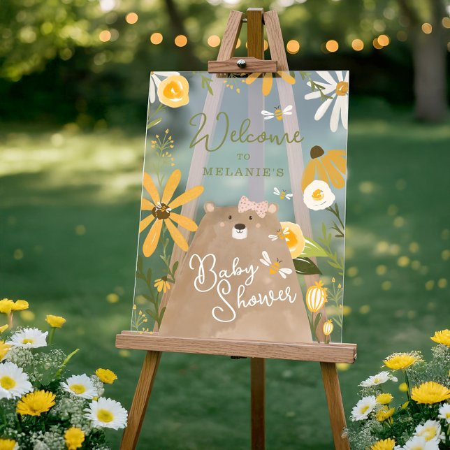 Señal Acrílica Mama Bear Sweet Honey Bee Baby Girl Bienvenida (Mama Bear Sweet Honey Bee Baby Girl Shower Welcome Acrylic Sign)