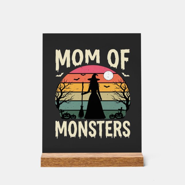 Señal Acrílica Mamá de monstruos de Halloween Bruja Atardecer (Anverso)