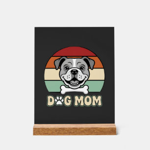 Señal Acrílica Mamá Perro Retro Vector Bulldog