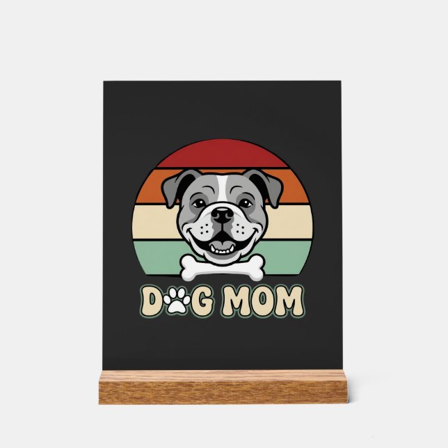 Señal Acrílica Mamá Perro Retro Vector Bulldog (Anverso)