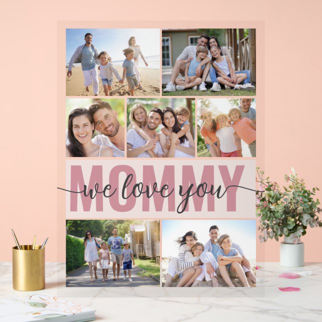 Señal Acrílica Mamá te queremos Collage de fotos rosado 7 fotos (Boda)