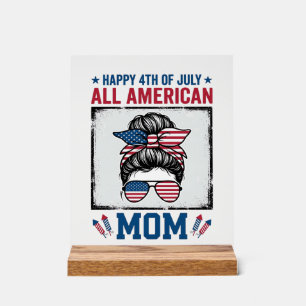 Señal Acrílica Mamá totalmente americana Diseño de camiseta vinta
