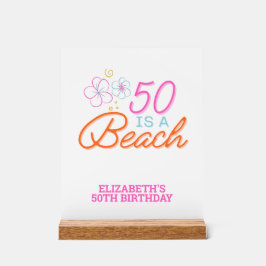 Señal Acrílica Mano de moda dibujada 50 años de playa