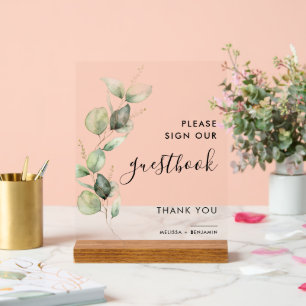 Señal Acrílica Manual de Boda de guiones de eucalipto botánico