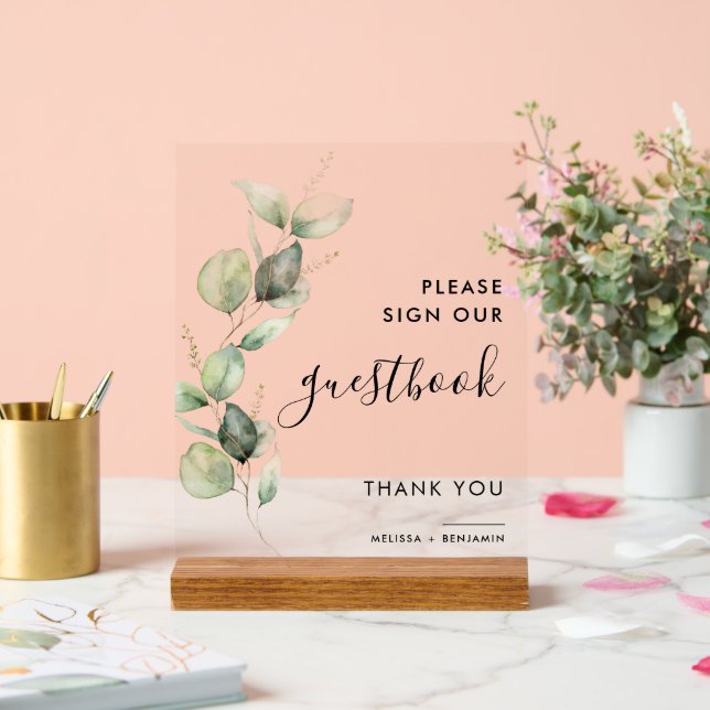 Señal Acrílica Manual de Boda de guiones de eucalipto botánico (Boda)