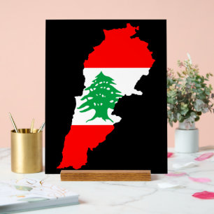 Señal Acrílica Mapa del Líbano con bandera
