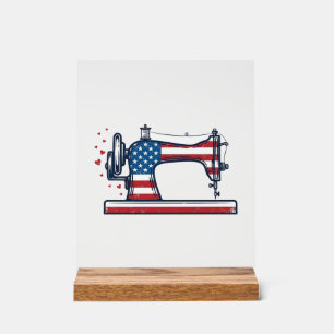 Señal Acrílica Máquina de coser patriótica grabado vintage Vector