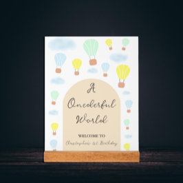 Señal Acrílica Maravilloso mundo globo aerostático 1º cumpleaños