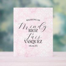 Marble Abstract Pink Wedding Script Black 