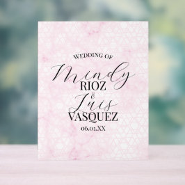 Señal Acrílica Marble Abstract Pink Wedding Script Black 