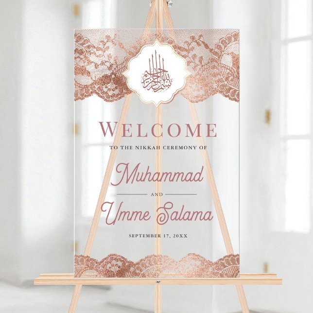 Señal Acrílica Marble Rose Gold Lace Muslim Wedding Welcome (Subido por el creador)