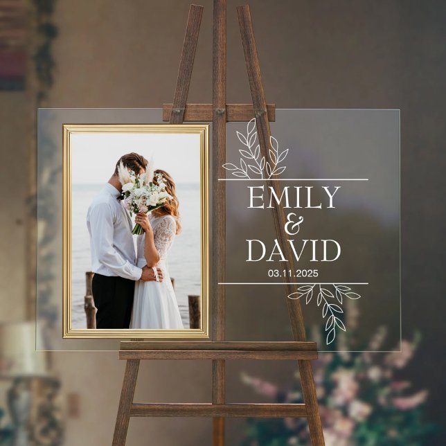 Señal Acrílica Marco Boda Dorado Elegante Tipografía Floral (Subido por el creador)