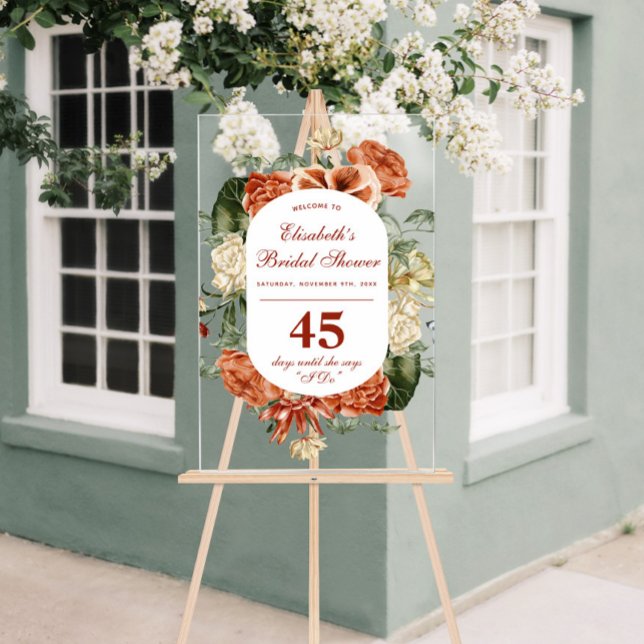 Señal Acrílica Marco Botánico Antiguo Bienvenida a Despedida de S (Vintage Botanical Frame Boho Bridal Shower Welcome Acrylic Sign)