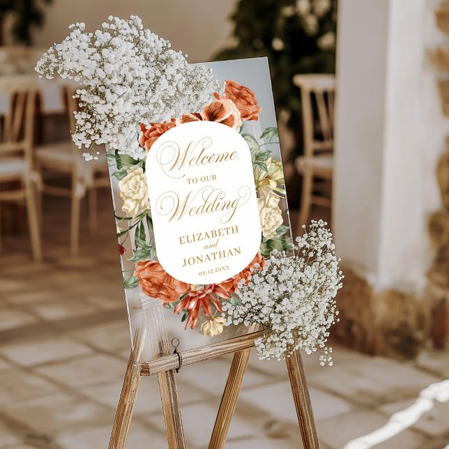 Señal Acrílica Marco Botánico Antiguo Bienvenida de Boda Boho (Vintage Botanical Frame Boho Wedding Welcome Acrylic Sign)