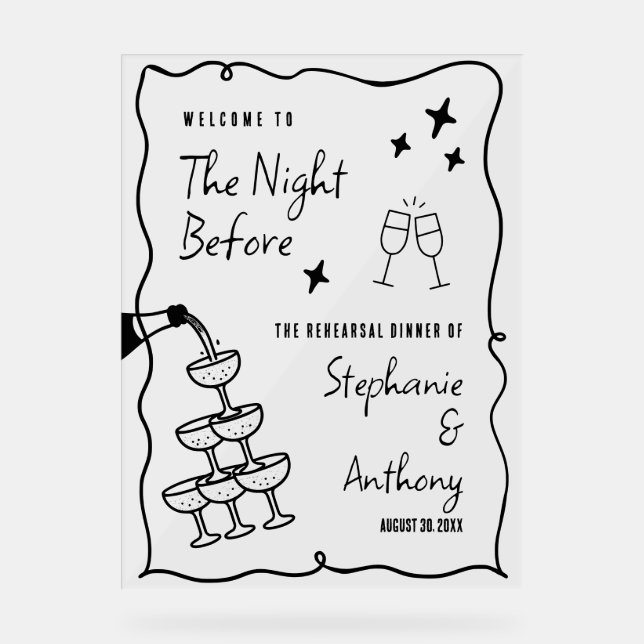 Señal Acrílica Marco caprichoso y champán la noche anterior (Anverso)