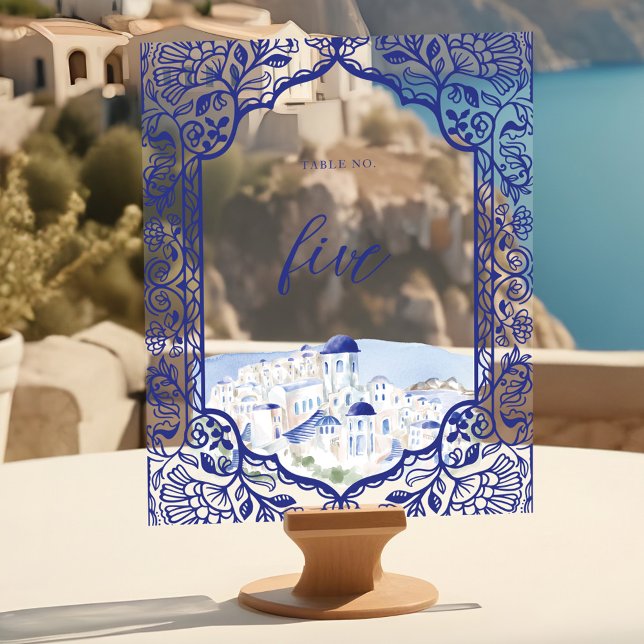 Señal Acrílica Marco ornato de Santorini Grecia (Santorini Greece Watercolor Landscape Ornate Frame Acrylic Sign)