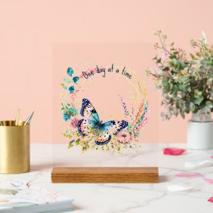 Señal Acrílica Mariposa acuarela floral personalizada