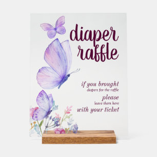 Señal Acrílica Mariposa Besa Bebé Descanso   Diaper Raffle Purple