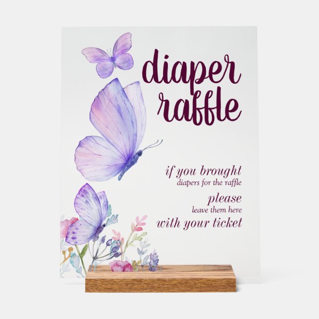 Señal Acrílica Mariposa Besa Bebé Descanso | Diaper Raffle Purple (Anverso)