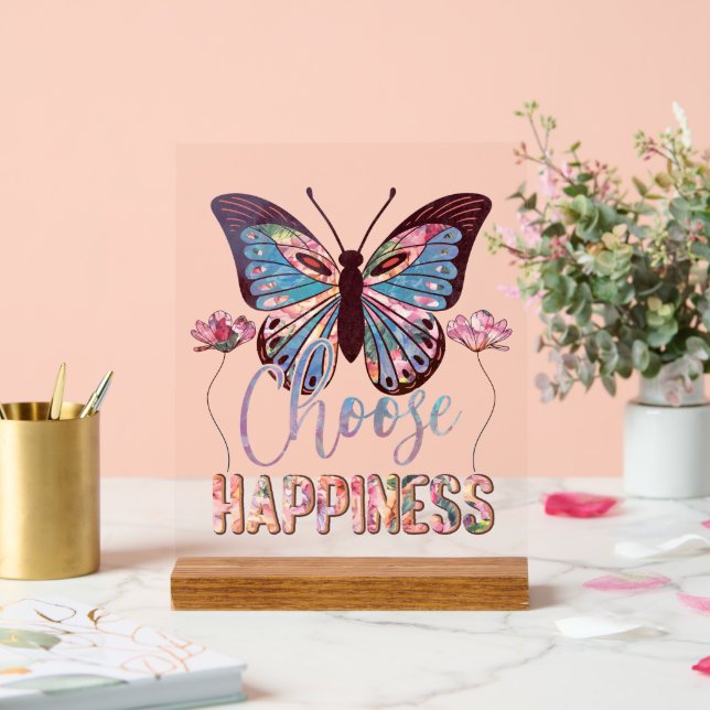 Señal Acrílica Mariposa de inspiración para la felicidad (Boda)