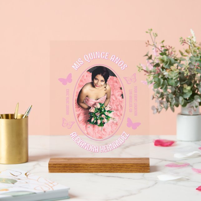 Señal Acrílica Mariposas rosadas Quinceanera (Boda)