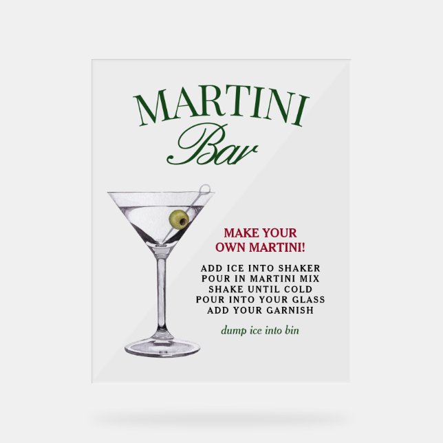 Señal Acrílica Martini Bar Green & Red Classy (Anverso)