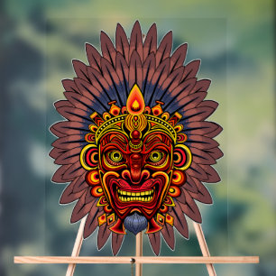 Señal Acrílica Máscara ritual del rey guerrero tribal