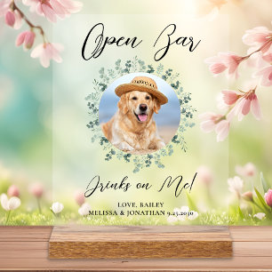 Señal Acrílica Mascota Boda de perro Personalizado de bar abierto