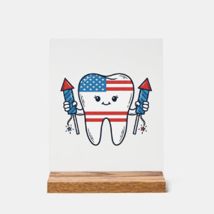 Señal Acrílica Mascota de diente patriótico Diseño de vector de f