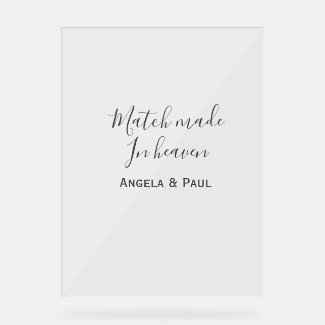 Señal Acrílica Match made in heaven name couple wedding simple  (Anverso)
