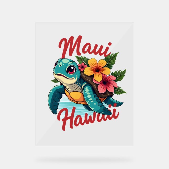 Señal Acrílica Maui Hawaii T Shirt Chica Women Niños Sea Turtle H (Anverso)