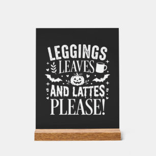 Señal Acrílica Medias de Halloween Hojas y Lattes Café de Otoño D