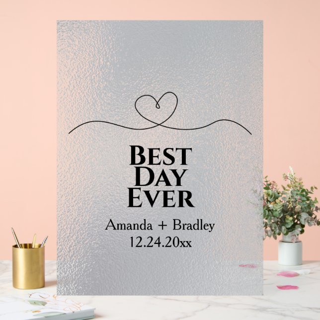 Señal Acrílica Mejor Día de Efecto Glass Cardíaco Ever Boda Fecha (Boda)