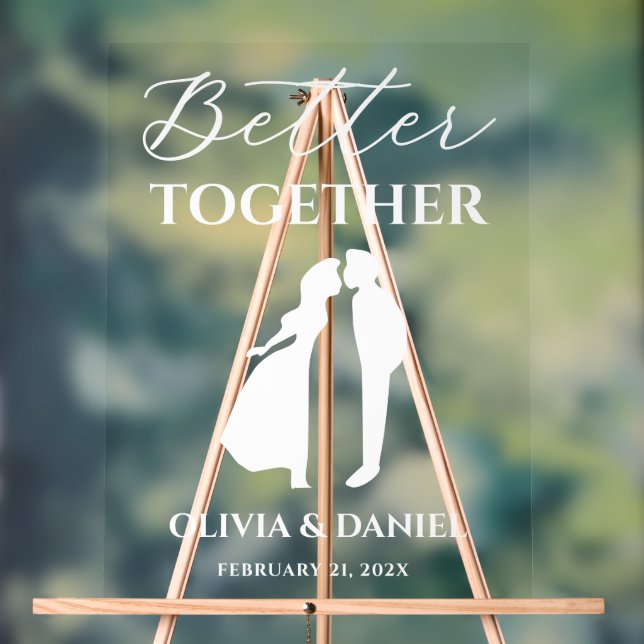 Señal Acrílica Mejor Juntos Minimal Script Bienvenida de Boda (Neutral )