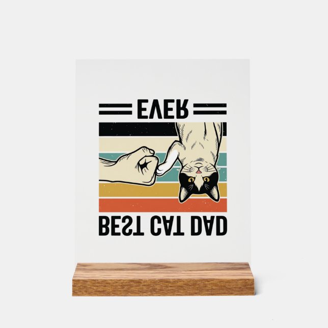 Señal Acrílica Mejor Papá Gato Retro Camiseta Puño Gato_1 (Anverso)