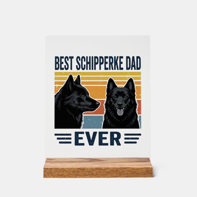 Señal Acrílica Mejor Papá Schipperke Retro Diseño Vectorial de Pe (Anverso)