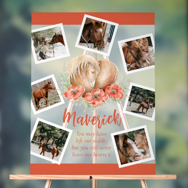 Señal Acrílica Memorial de caballos marrones adornos acuarela fot (Neutral )
