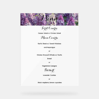 Señal Acrílica Menú Boda FLower de Lavender personalizado