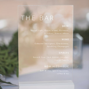 Señal Acrílica Menú de Bar de Boda Blanco Moderno