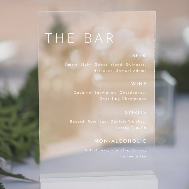 Señal Acrílica Menú de Bar de Boda Blanco Moderno (Subido por el creador)