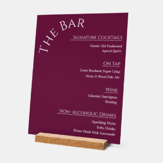 Señal Acrílica Menú de Bar de Boda de Acrílico Moderno | Editable