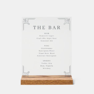 Señal Acrílica Menú de bar minimalista en escala de grises elegan