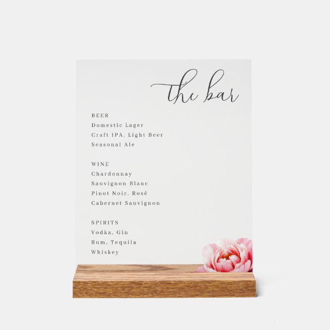 Señal Acrílica Menú de Bar Minimalista Rosa Elegante (Anverso)