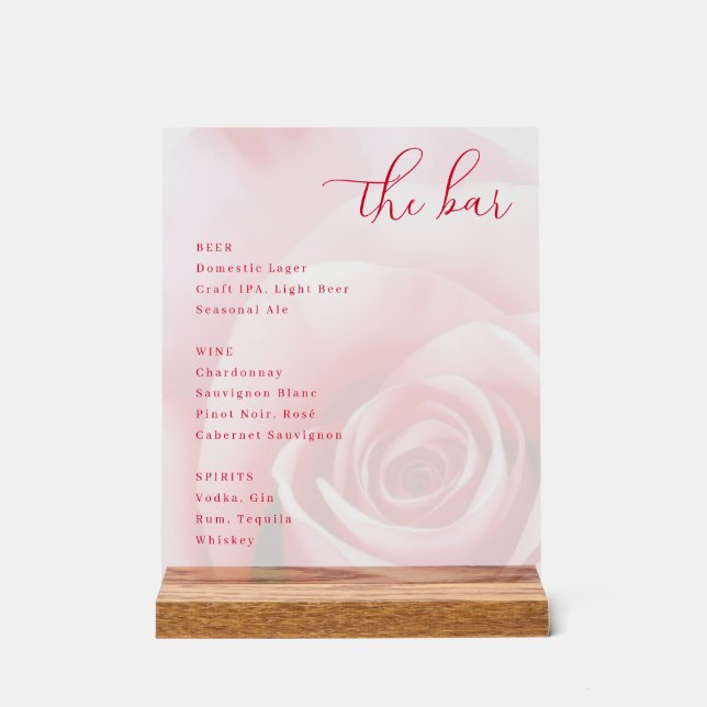 Señal Acrílica Menú de barra de rosa rosa elegante (Anverso)